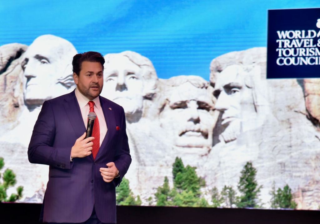 Nick Adams speaking at the WTTC Summit in Egypt in May 2026.