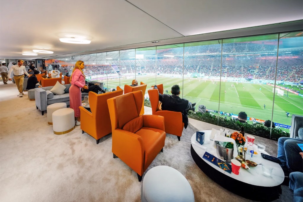 image of a stadium box overlooking a soccer match