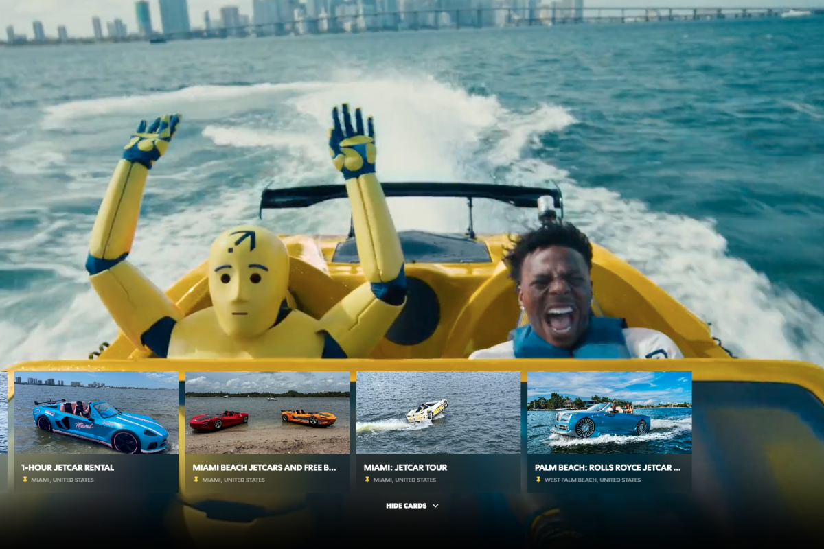 A screenshot of the IShowSpeed ad playing on Expedia's Exspeedia.com website.