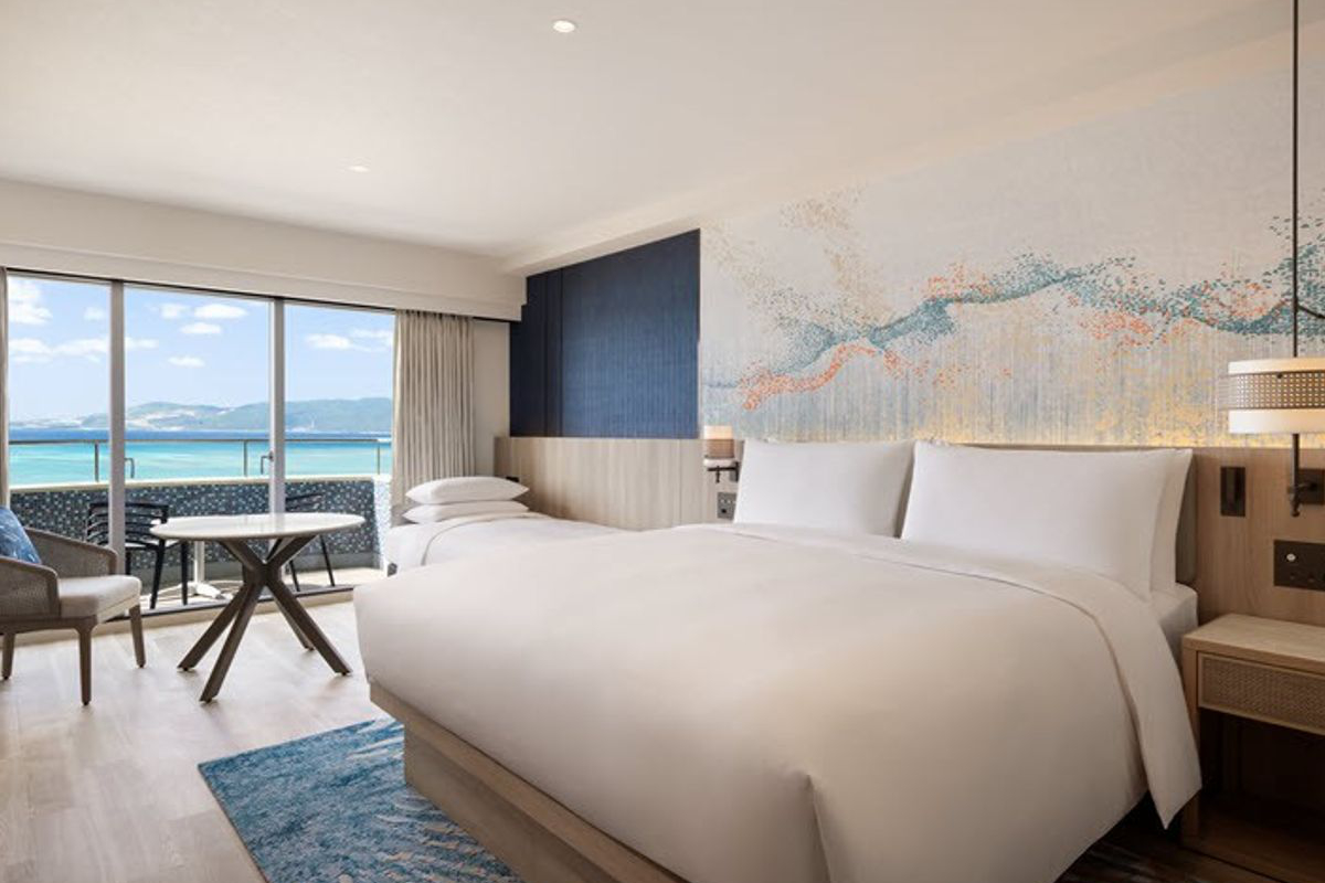 Image of a hotel guest room at an Okinawa hotel under the Courtyard by Marriott brand.